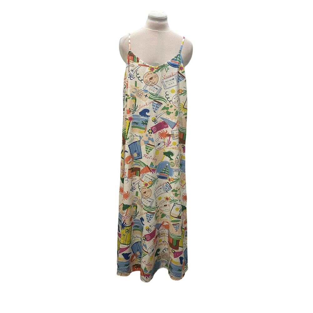 NWT Goa JAPNA Sleeveless Linen Blend Maxi Dress L Colorful Vacation Resortwear